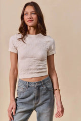 SO ME Floral Patterned Seamless Short Sleeve Top