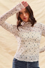 SO ME Floral Print Textured Long Sleeve Knit Top