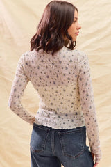 SO ME Floral Print Textured Long Sleeve Knit Top