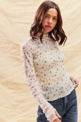 SO ME Floral Print Textured Long Sleeve Knit Top