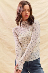 SO ME Floral Print Textured Long Sleeve Knit Top