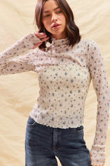 SO ME Floral Print Textured Long Sleeve Knit Top