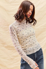 SO ME Floral Print Textured Long Sleeve Knit Top