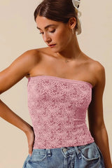 SO ME Jacquard Floral Two Tone Seamless Tube Top VINTAGE PINK / S