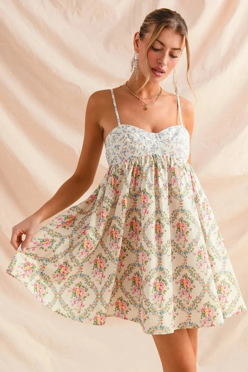 SO ME Mixed Floral Print Sleeveless Mini Dress
