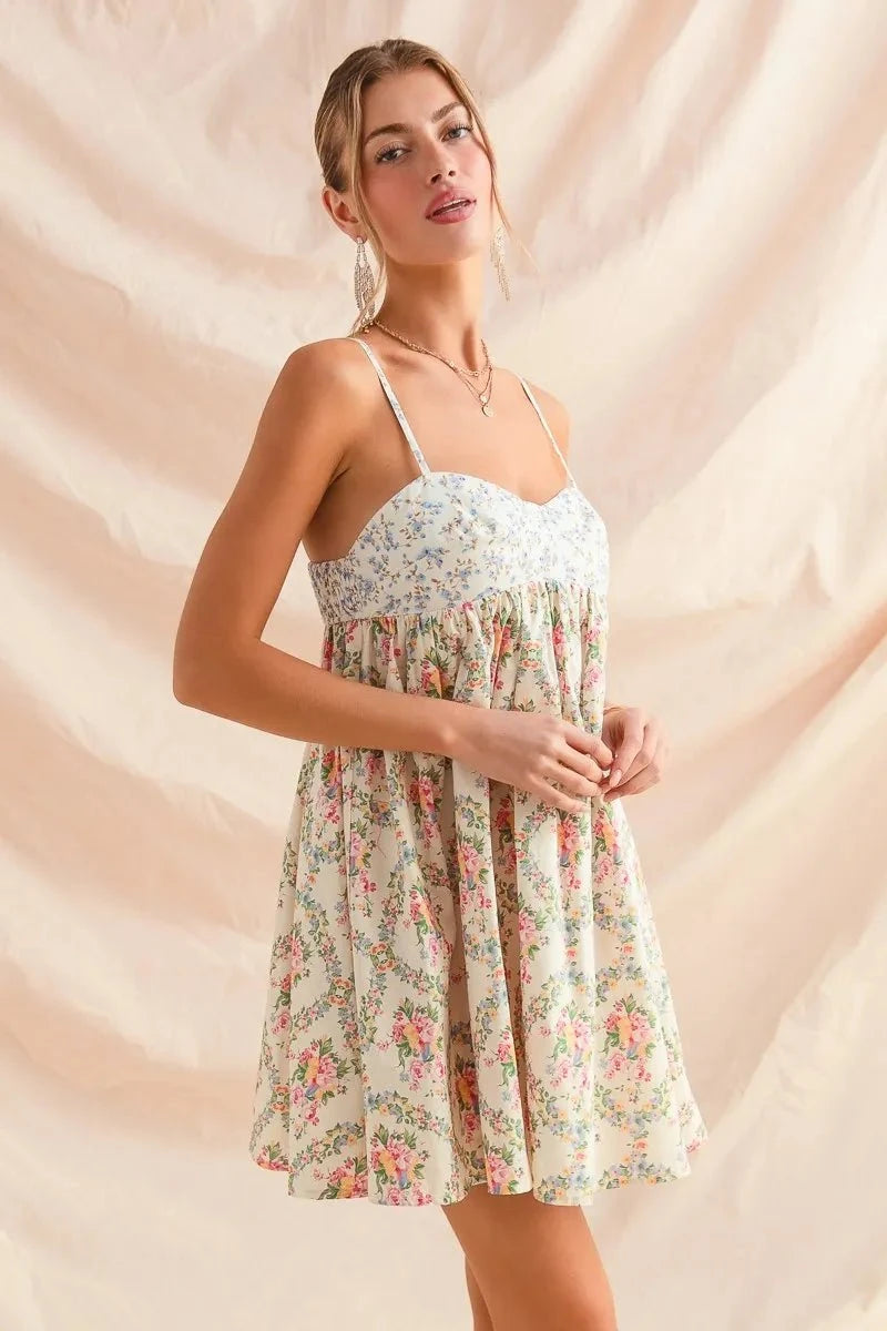 SO ME Mixed Floral Print Sleeveless Mini Dress