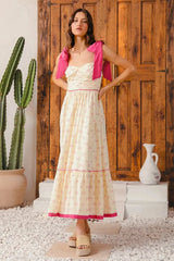 SO ME Ribbon Flowy Maxi Dress with Contrast Trim
