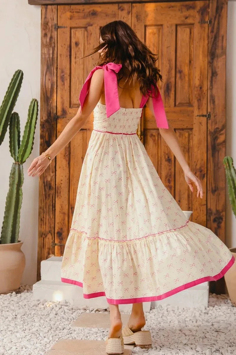 SO ME Ribbon Flowy Maxi Dress with Contrast Trim