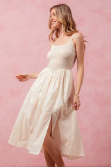 SO ME Smocked Sleeveless Casual Everyday Dress With Slit