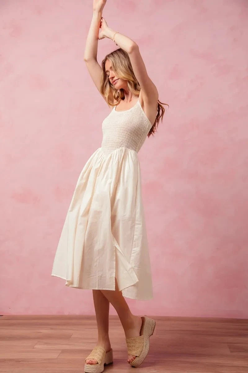 SO ME Smocked Sleeveless Casual Everyday Dress With Slit