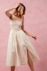 SO ME Smocked Sleeveless Casual Everyday Dress With Slit CREAM / S