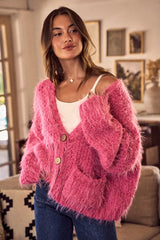 SO ME Soft Touch Hairy Loose Fit Cozy Sweater Cardigan