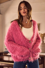 SO ME Soft Touch Hairy Loose Fit Cozy Sweater Cardigan