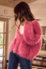 SO ME Soft Touch Hairy Loose Fit Cozy Sweater Cardigan