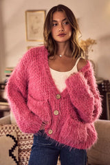 SO ME Soft Touch Hairy Loose Fit Cozy Sweater Cardigan