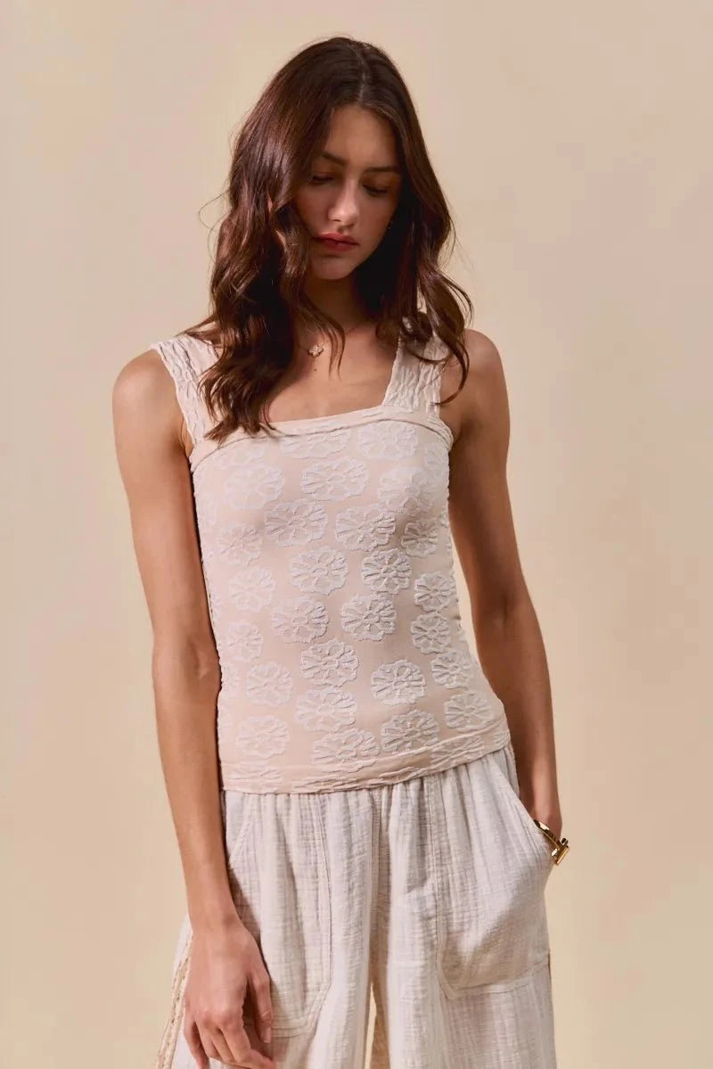 SO ME Two Tone Floral Seamless Tank Top