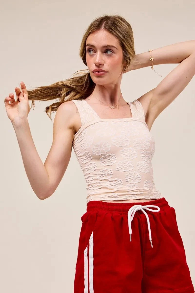 SO ME Two Tone Floral Seamless Tank Top