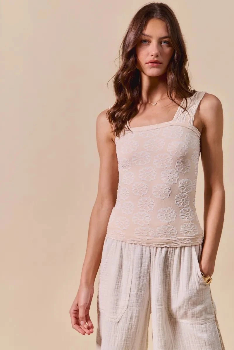 SO ME Two Tone Floral Seamless Tank Top