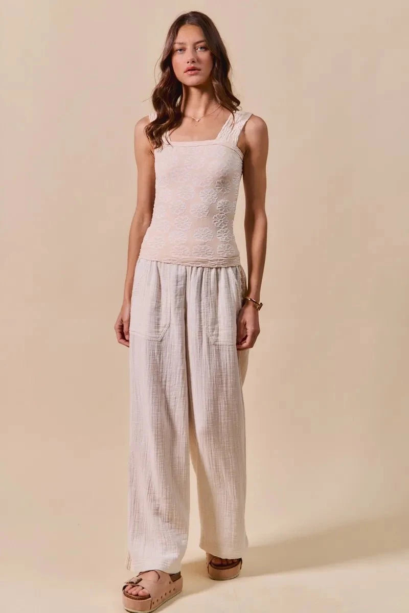 SO ME Two Tone Floral Seamless Tank Top