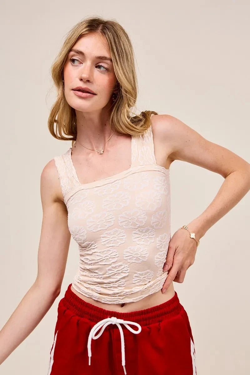 SO ME Two Tone Floral Seamless Tank Top