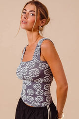 SO ME Two Tone Floral Seamless Tank Top