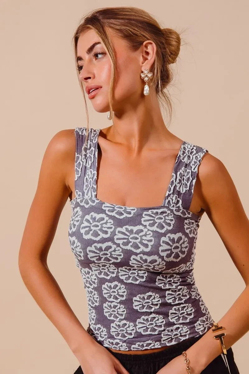 SO ME Two Tone Floral Seamless Tank Top