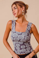 SO ME Two Tone Floral Seamless Tank Top