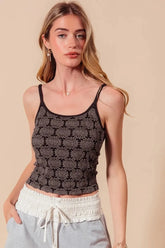 SO ME Two Tone Floral Seamless Tank Top CHARCOAL BLACK / S
