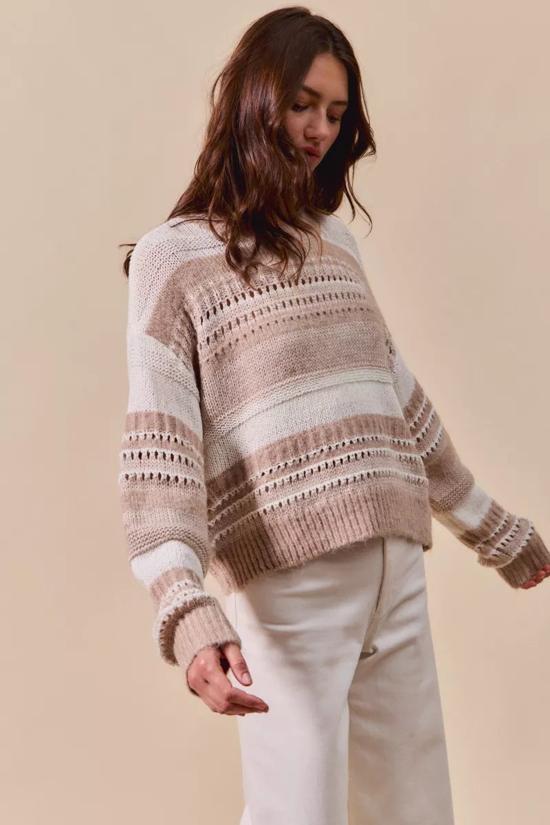 SO ME Variegated Stripe Textured Loose Fit Sweater