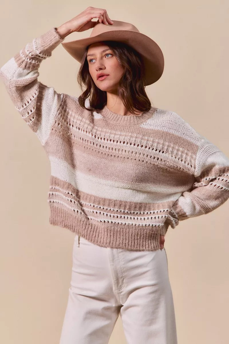 SO ME Variegated Stripe Textured Loose Fit Sweater
