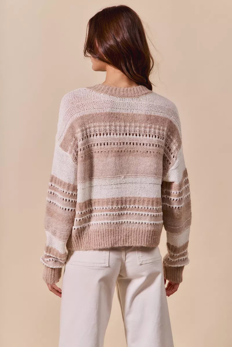 SO ME Variegated Stripe Textured Loose Fit Sweater