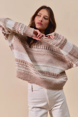 SO ME Variegated Stripe Textured Loose Fit Sweater