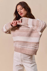 SO ME Variegated Stripe Textured Loose Fit Sweater