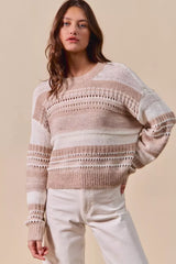 SO ME Variegated Stripe Textured Loose Fit Sweater