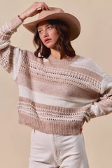 SO ME Variegated Stripe Textured Loose Fit Sweater