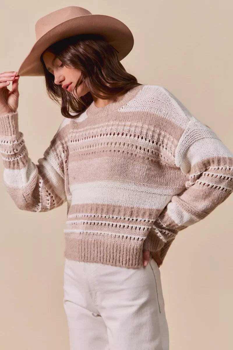 SO ME Variegated Stripe Textured Loose Fit Sweater