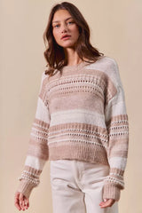SO ME Variegated Stripe Textured Loose Fit Sweater