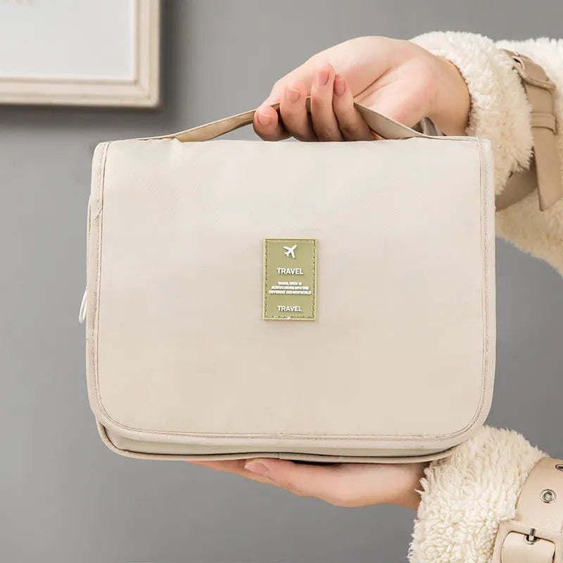 Solid Color Foldable Korean Toiletry Make Up Bag - Travel-Friendly, Waterproof, Large Capacity