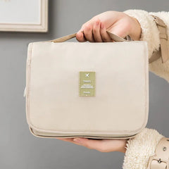 Solid Color Foldable Korean Toiletry Make Up Bag - Travel-Friendly, Waterproof, Large Capacity