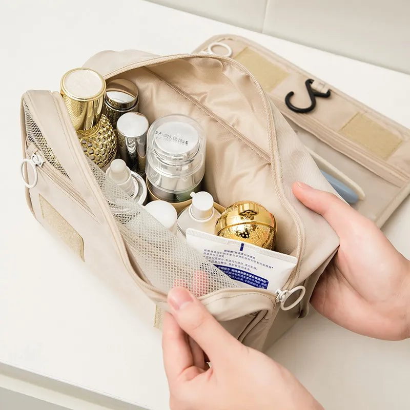 Solid Color Foldable Korean Toiletry Make Up Bag - Travel-Friendly, Waterproof, Large Capacity