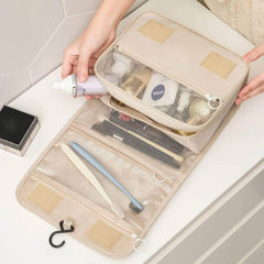 Solid Color Foldable Korean Toiletry Make Up Bag - Travel-Friendly, Waterproof, Large Capacity