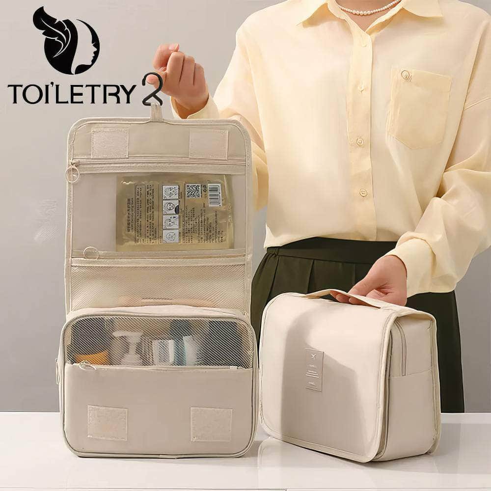 Solid Color Foldable Korean Toiletry Make Up Bag - Travel-Friendly, Waterproof, Large Capacity