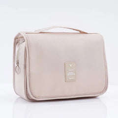 Solid Color Foldable Korean Toiletry Make Up Bag - Travel-Friendly, Waterproof, Large Capacity Beige