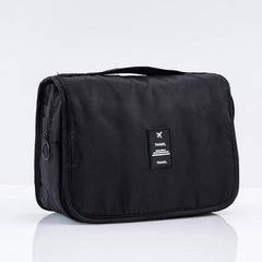 Solid Color Foldable Korean Toiletry Make Up Bag - Travel-Friendly, Waterproof, Large Capacity Black