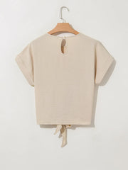 Solid Color Knotted Hem Short Sleeve Blouse