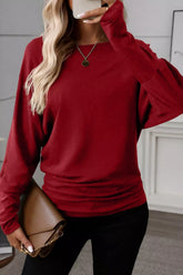 Solid Color Long Sleeve Blouse Burgundy / S