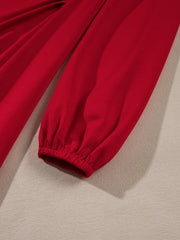 Solid Color Ruched Detail Long Sleeve Midi Dress