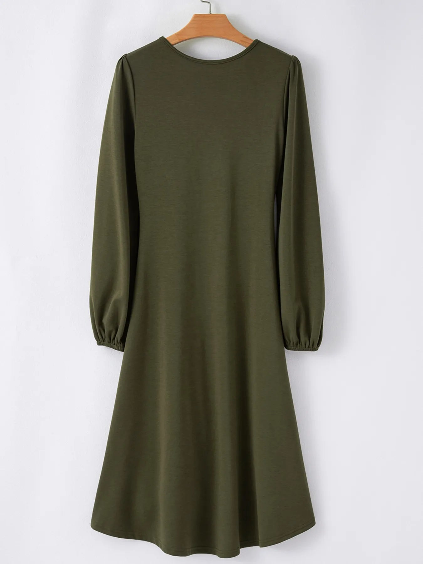 Solid Color Ruched Detail Long Sleeve Midi Dress