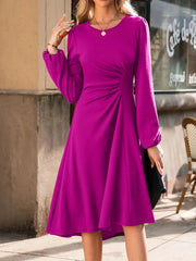 Solid Color Ruched Detail Long Sleeve Midi Dress Cerise / S