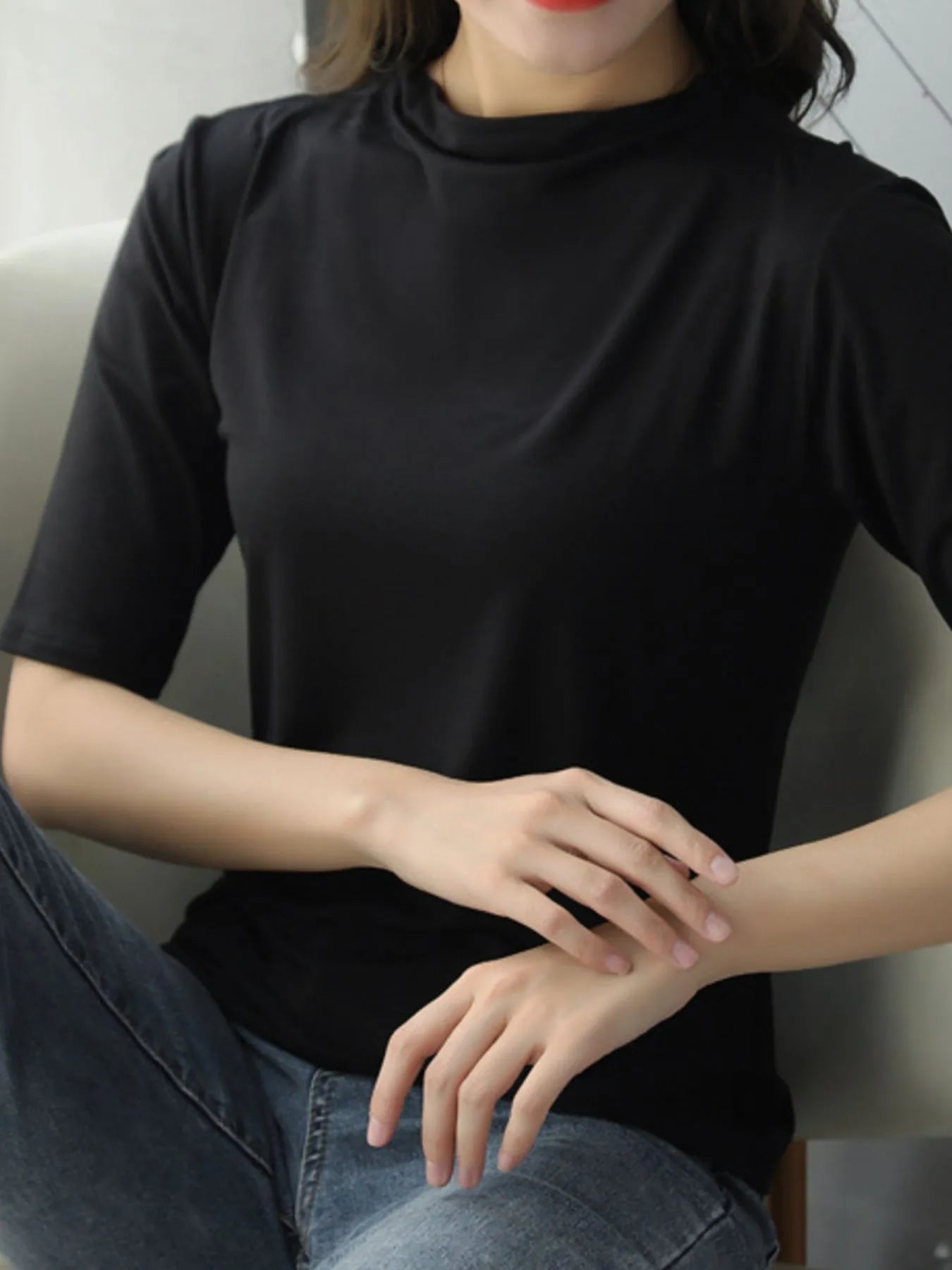 Solid Color Short Sleeve T-Shirt Black / M